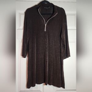 Slinky Brand Super Stretchy Dark Brown Quarter Zip Tunic Top